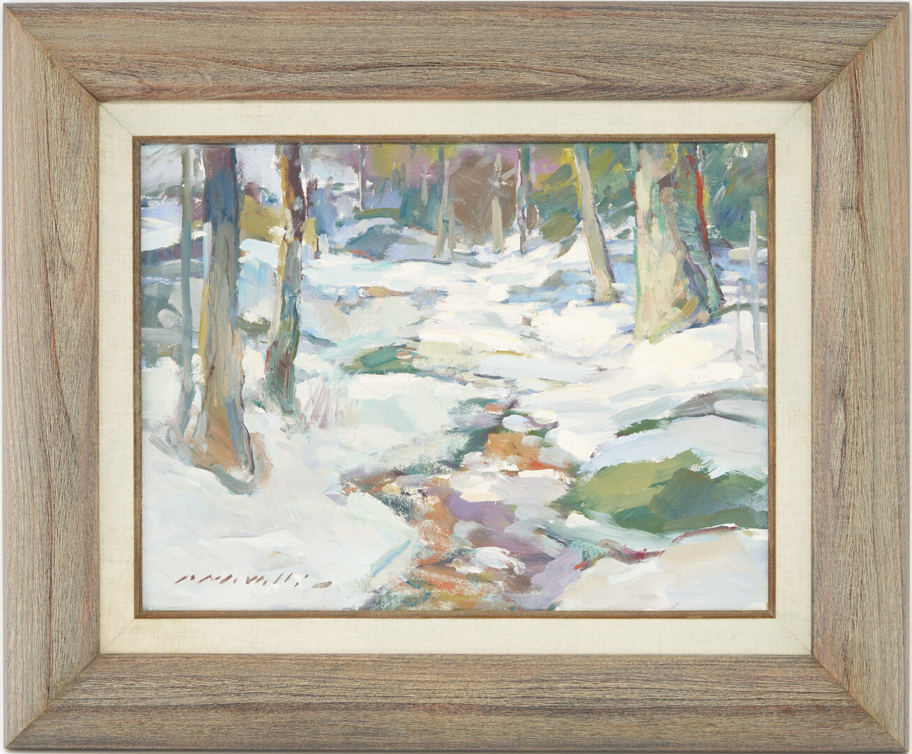 Lot 321: Charles Movalli Winter Landscape oil painting