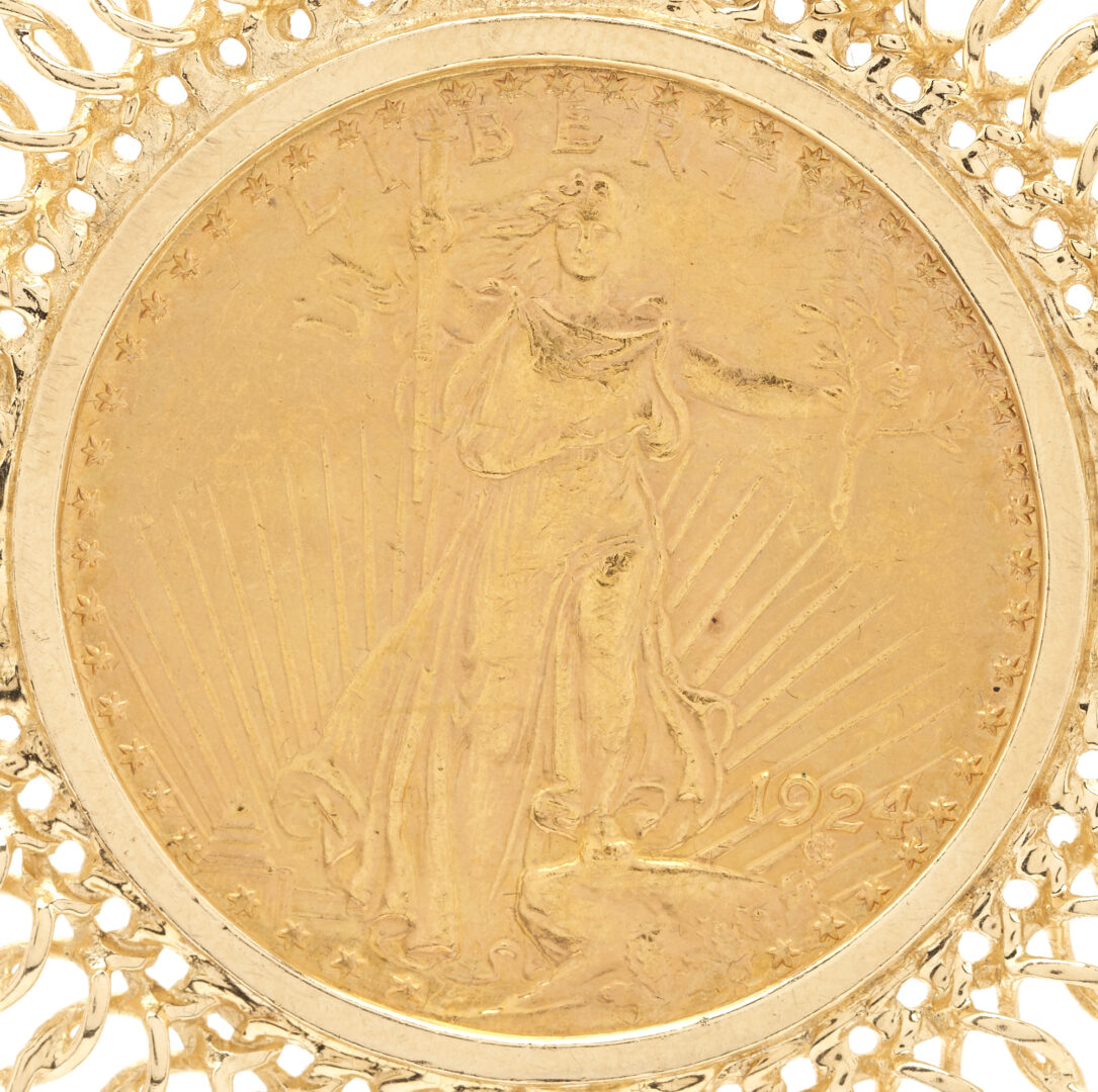 Lot 32: 1924 $20 Gold Piece in 14K Chain & Bezel