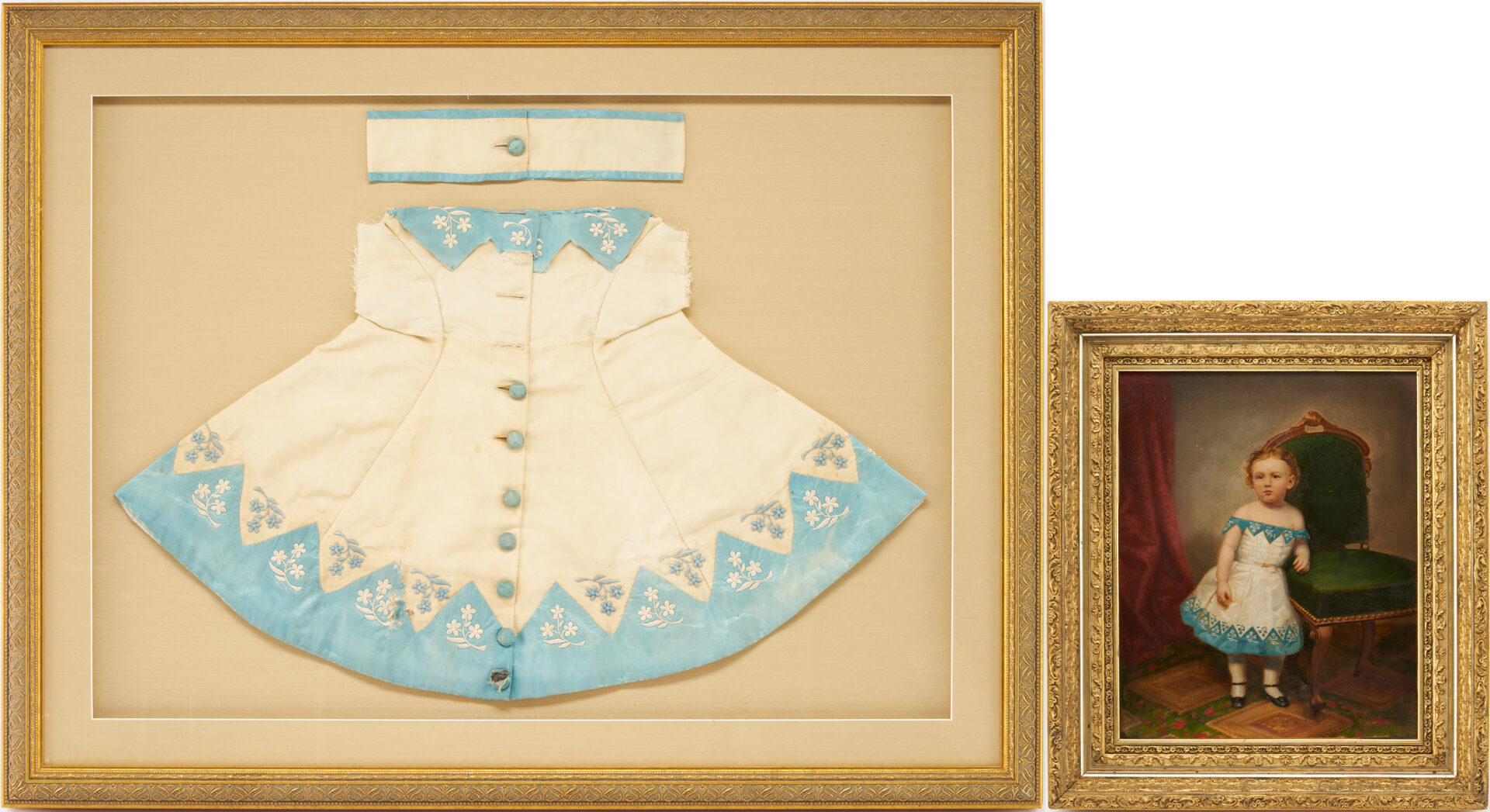 Lot 333: Eastman Johnson Oil Portrait of a Child, plus same Dress worn in Portrait