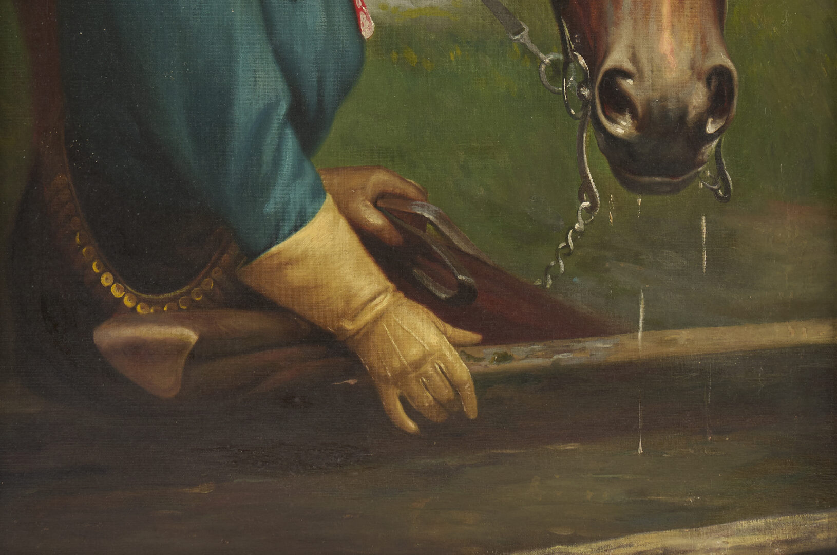 Lot 335: American School O/C Equestrian Painting, Cowgirl w/ Horse