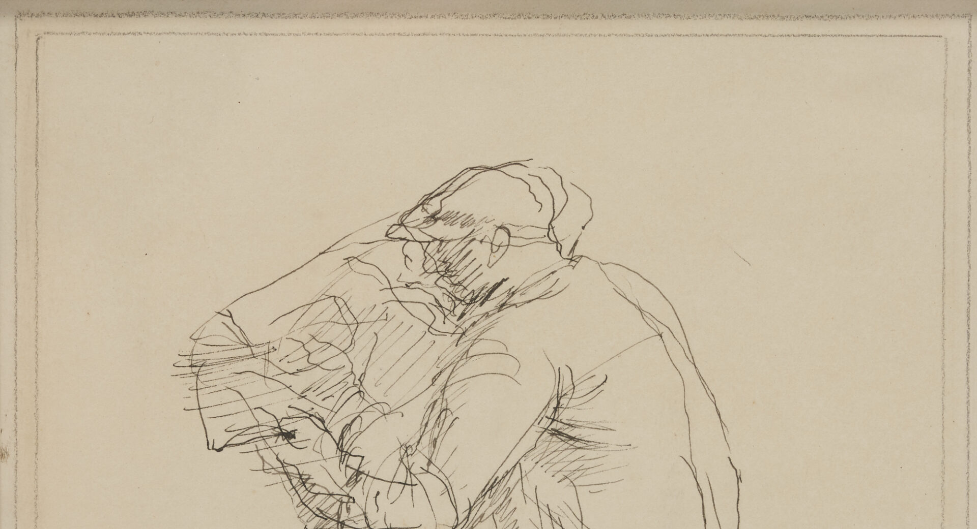 Lot 337: Isabel Bishop Ink & Wash Drawing, Man Reading the Newspaper