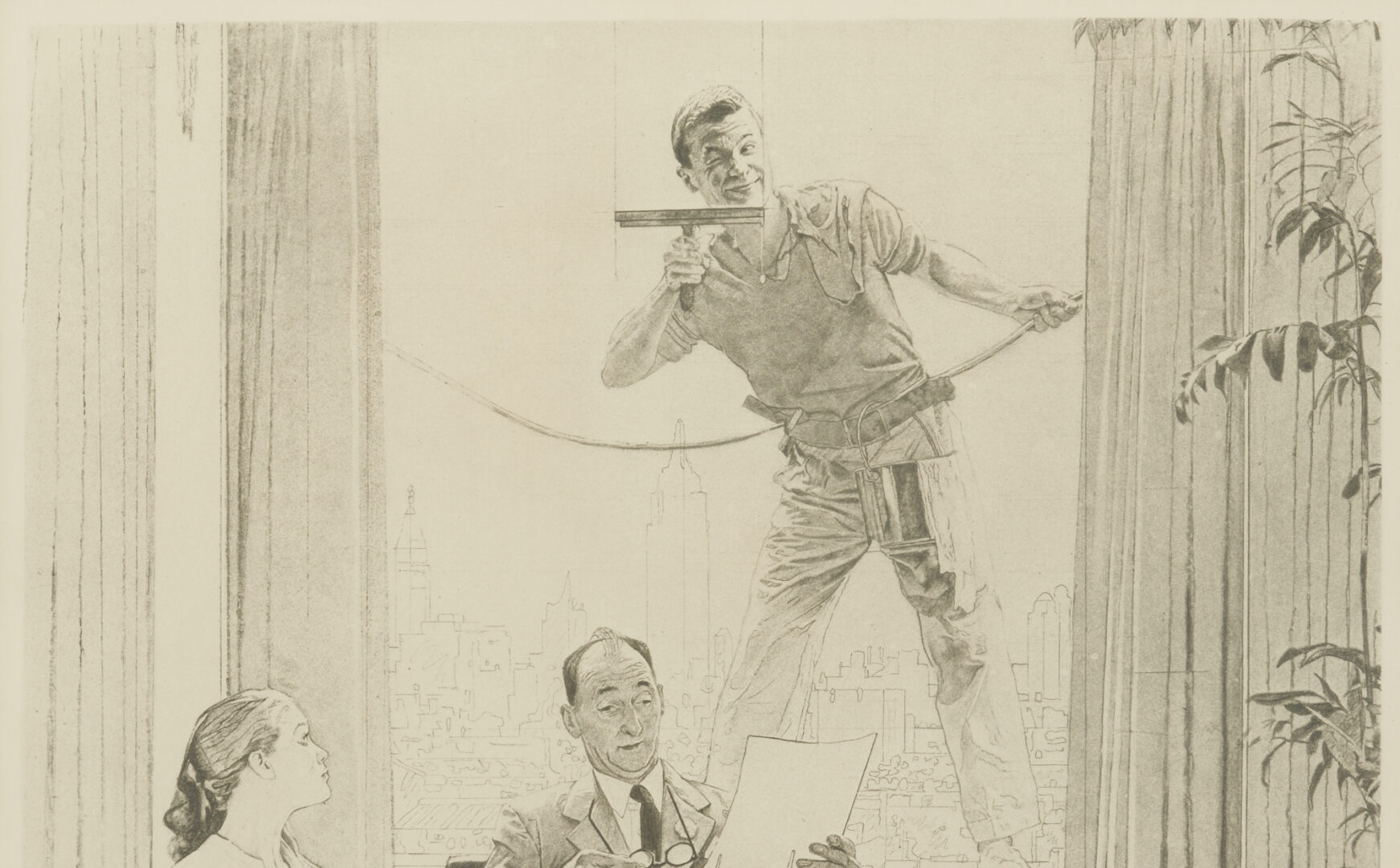 Lot 343: Norman Rockwell Signed Lithograph, Window Washer