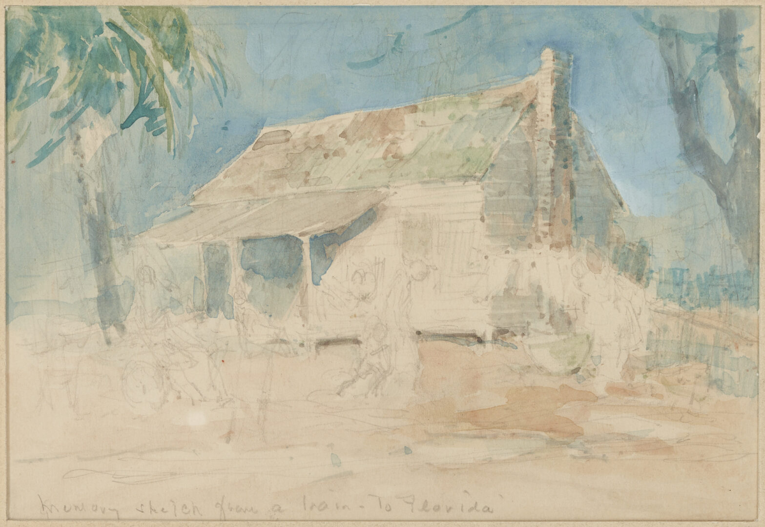 Lot 348: Everett Shinn Watercolor Painting, Southern Landscape