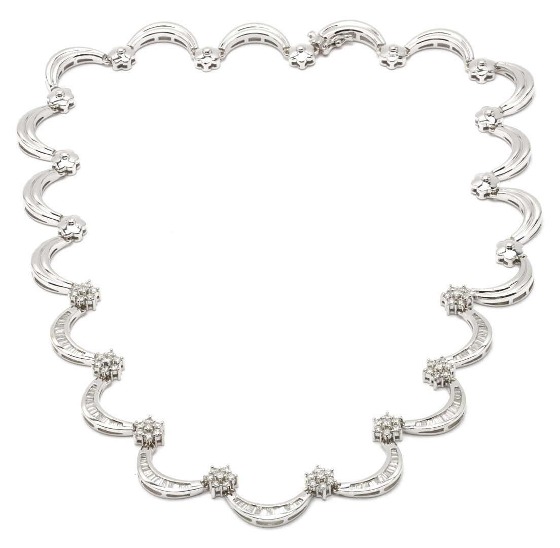 Lot 34: 18K Designer Scallop Style Diamond Necklace