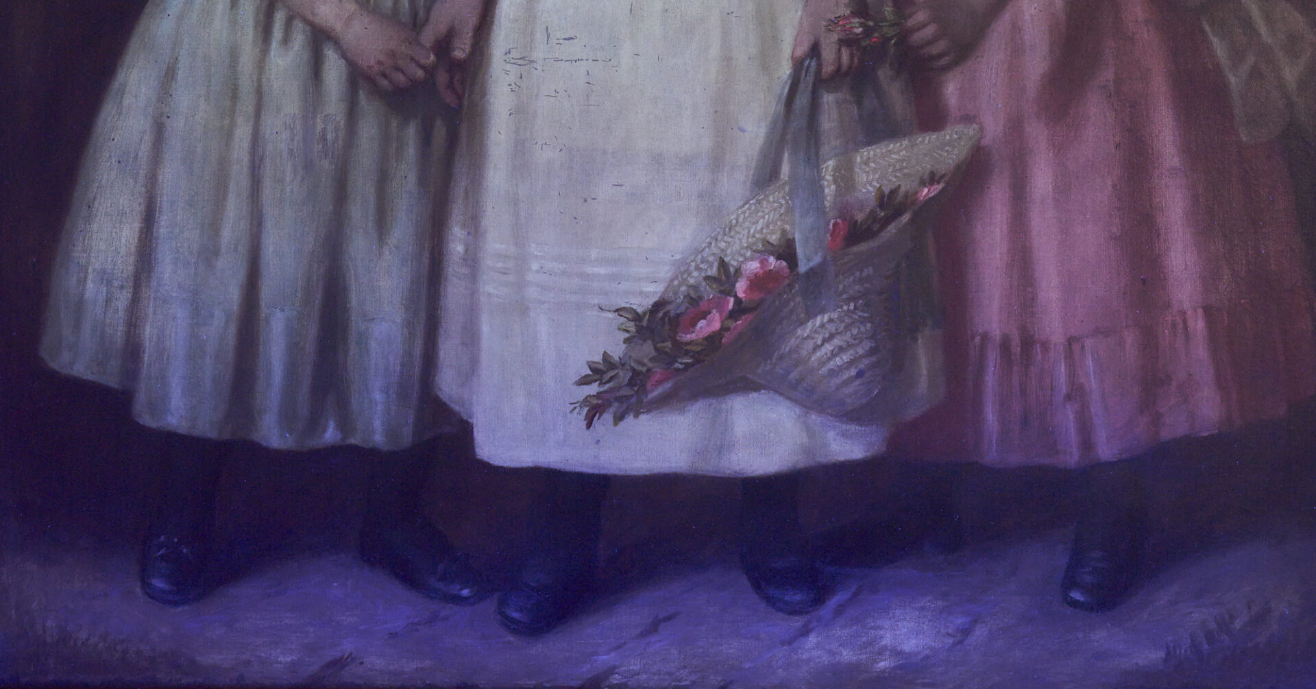 Lot 350: Attrib. George Dury, Large Oil on Canvas Portrait of the Rhea Sisters, ca. 1887