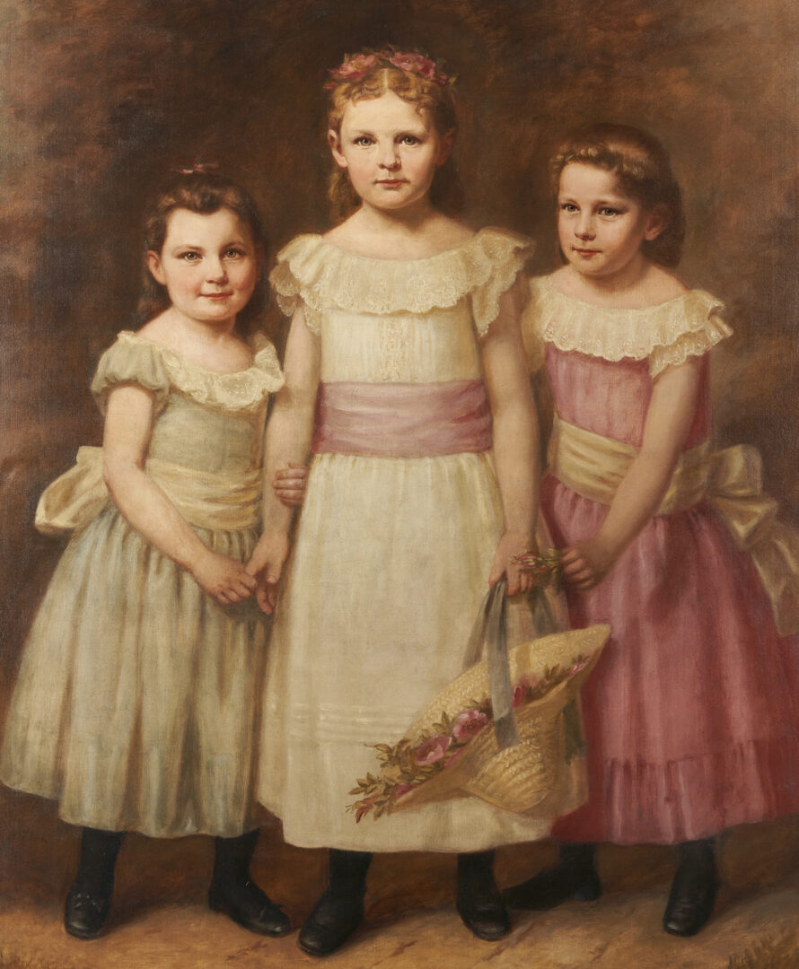 Lot 350: Attrib. George Dury, Large Oil on Canvas Portrait of the Rhea Sisters, ca. 1887