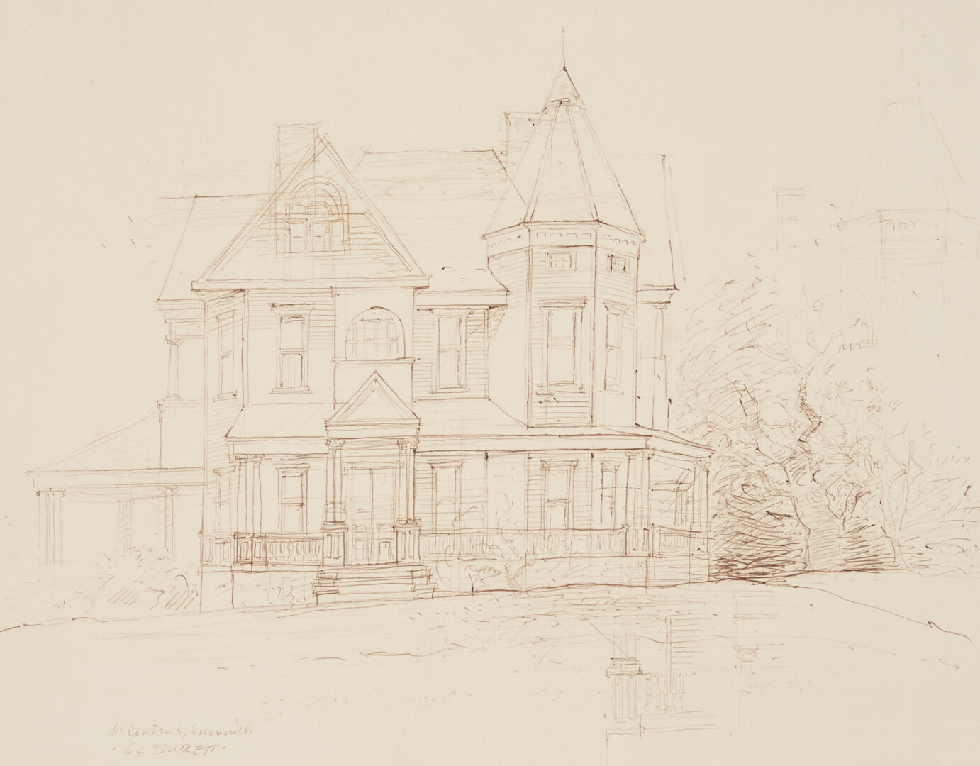 Lot 360: 7 Carl Sublett Sketches of Historic Knoxville Buildings