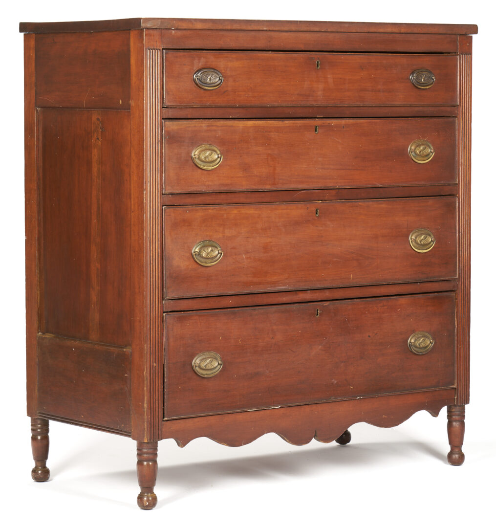 Lot 361: Southern Sheraton chest of drawers with reeded pilasters