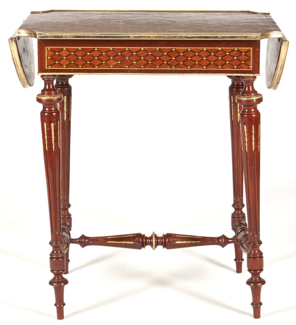 Lot 368: French Louis XVI Style Marquetry Drop-Leaf Table