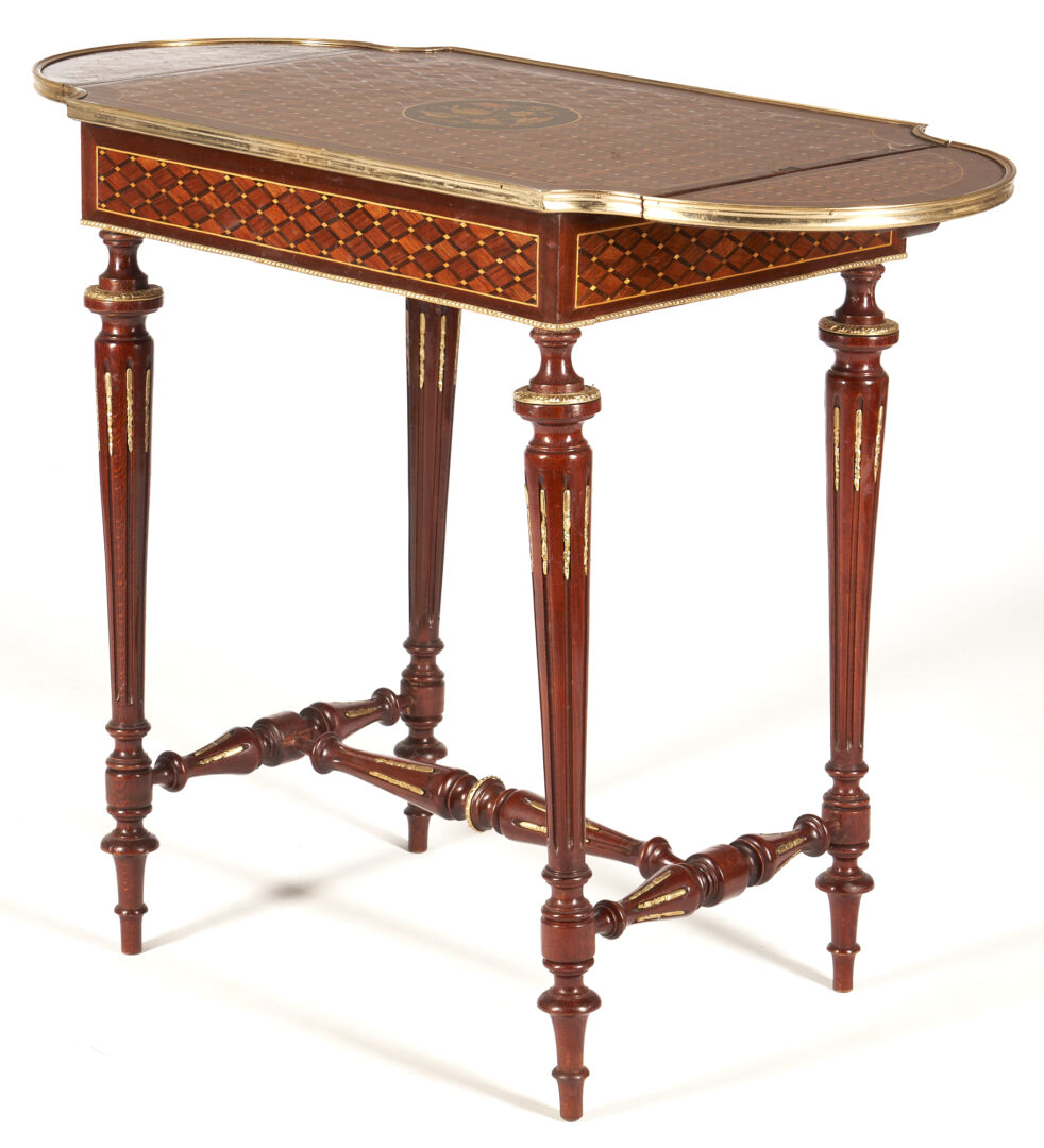 Lot 368: French Louis XVI Style Marquetry Drop-Leaf Table