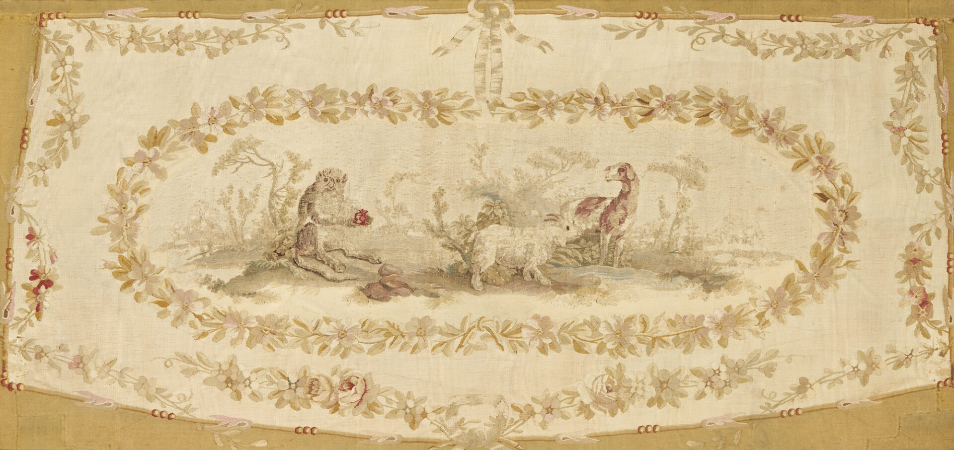 Lot 374: Framed Aubusson 18th c. Tapestry after J.B. Huet, Animals Parliament