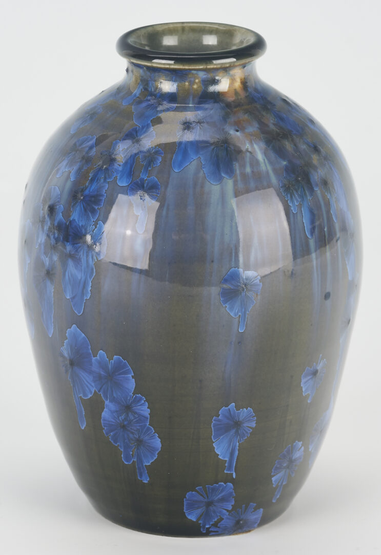 Lot 387: Arts and Crafts pottery vase with crystalline glaze
