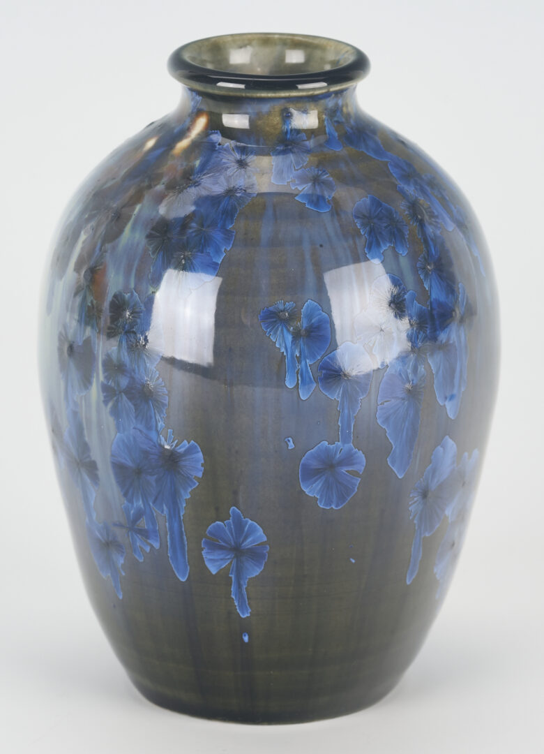 Lot 387: Arts and Crafts pottery vase with crystalline glaze