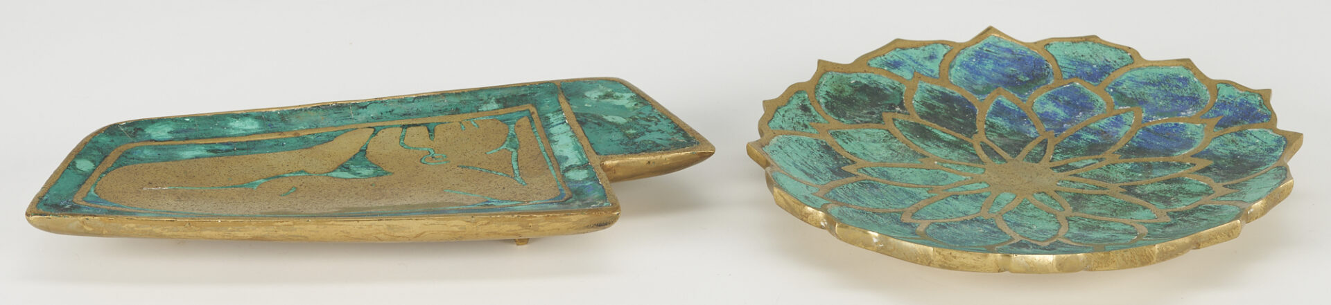 Lot 395: 2 PePe Mendoza Mid-Century Brass & Ceramic Table Trays