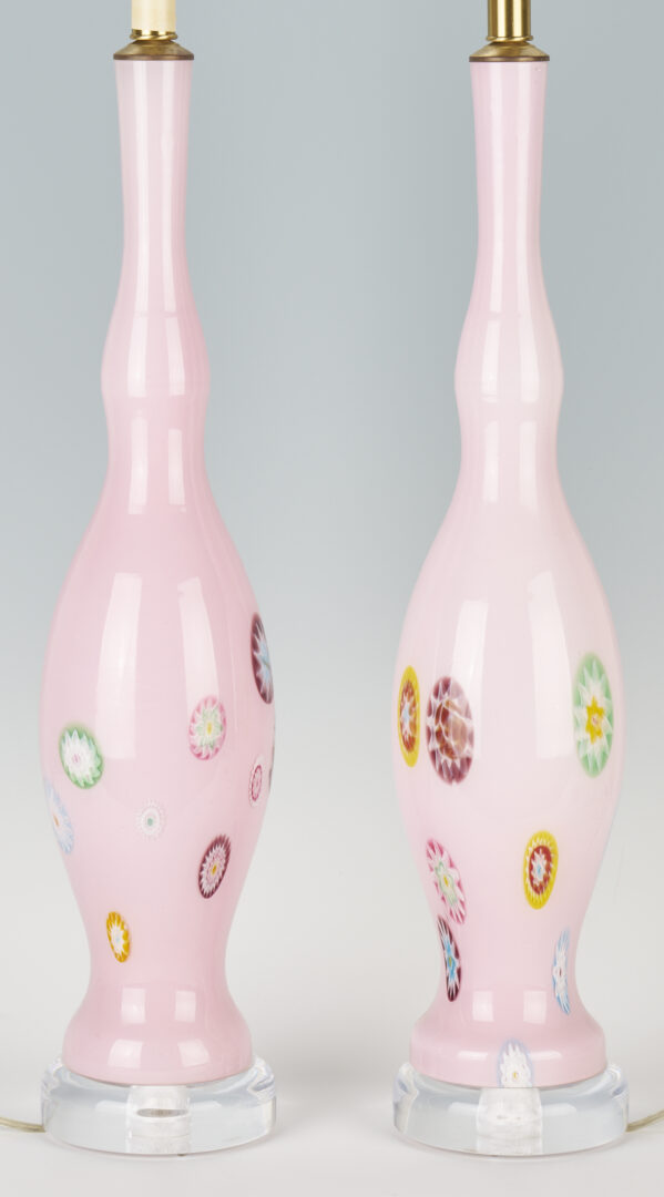Lot 402: Pair of Mid-Century Pink Millefiori Murano Glass Table Lamps