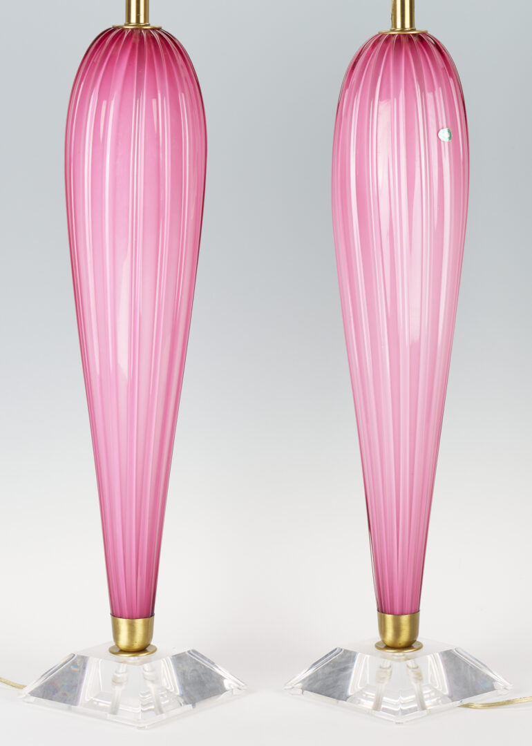 Lot 403: Pr. Mid-Century Balboa Pink Murano Glass Table Lamps, Original Labels