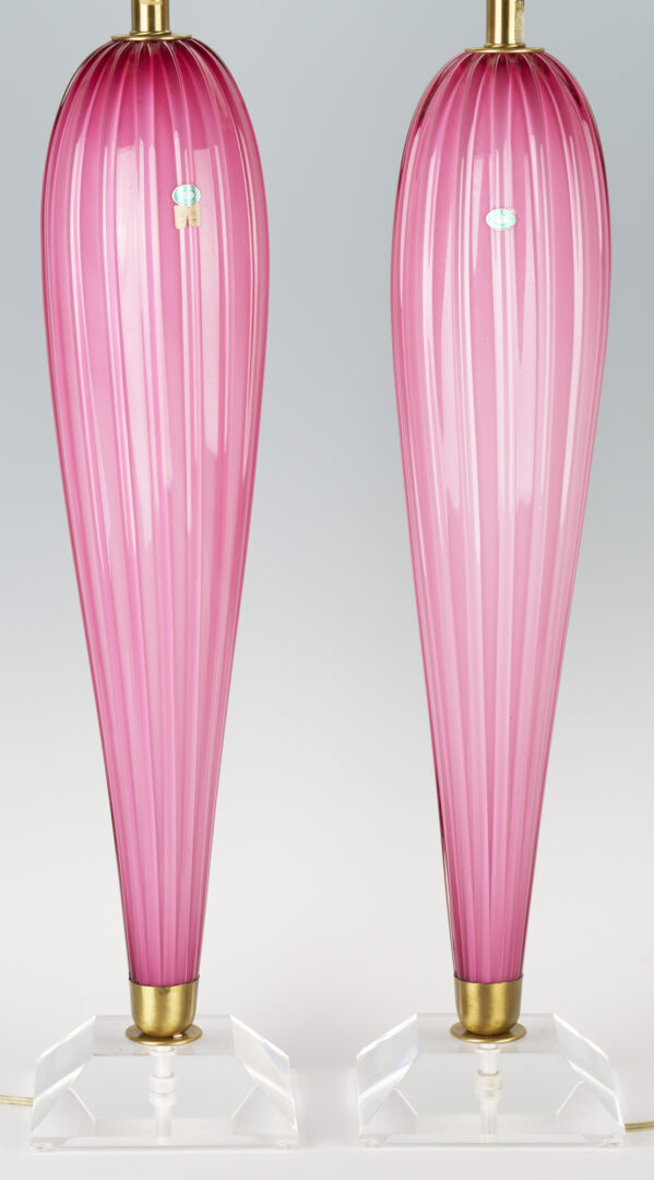 Lot 403: Pr. Mid-Century Balboa Pink Murano Glass Table Lamps, Original Labels