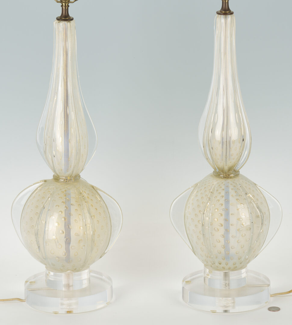 Lot 404: Pr. Mid-Century Murano White Opalescent Glass Table Lamps