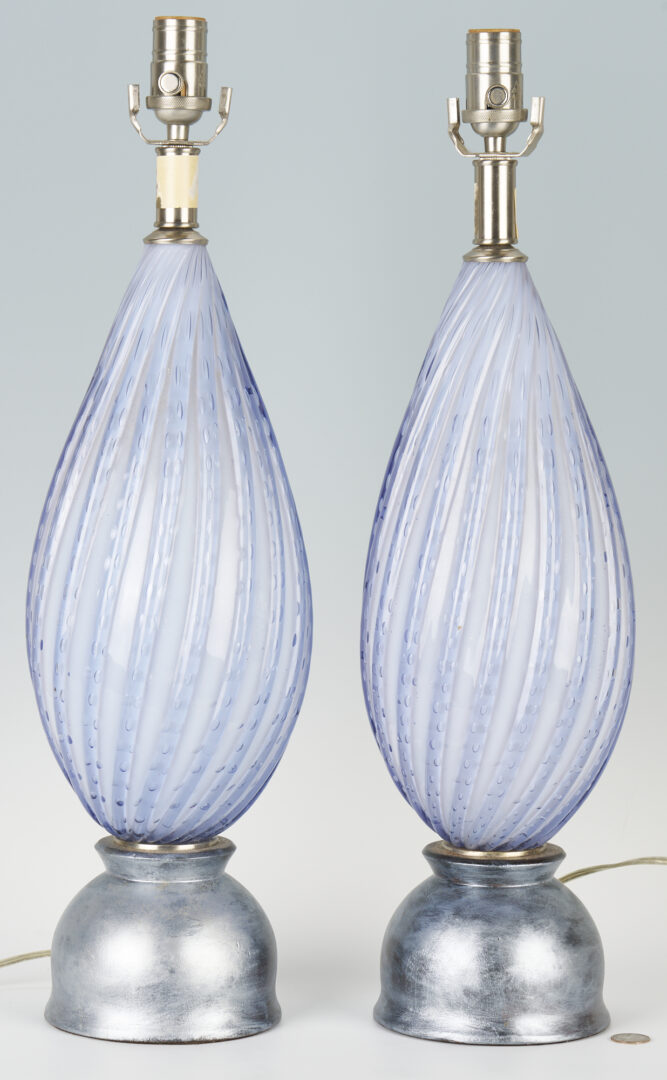 Lot 405: Pr. Mid-Century Blue Murano Glass Table Lamps