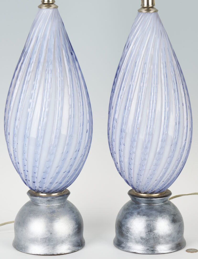Lot 405: Pr. Mid-Century Blue Murano Glass Table Lamps