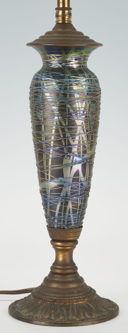 Lot 407: Iridescent Art Glass Lamp attrib. Durand, Art Deco Intaglio finial