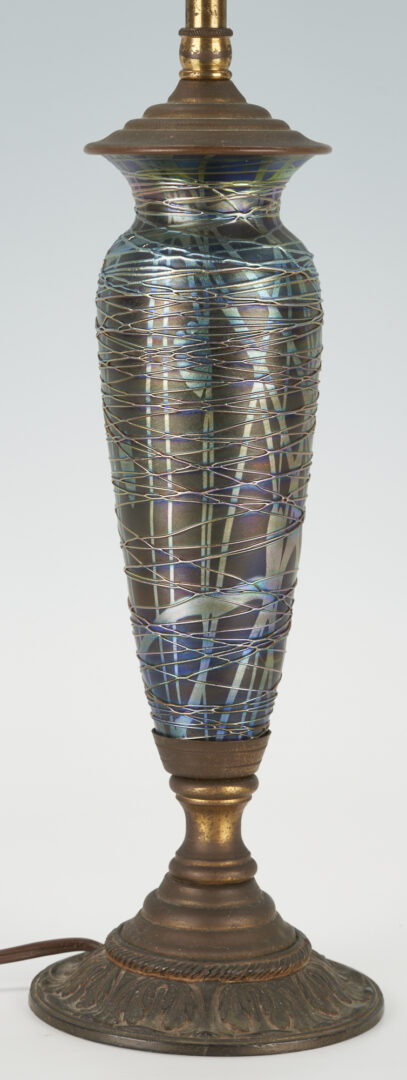 Lot 407: Iridescent Art Glass Lamp attrib. Durand, Art Deco Intaglio finial