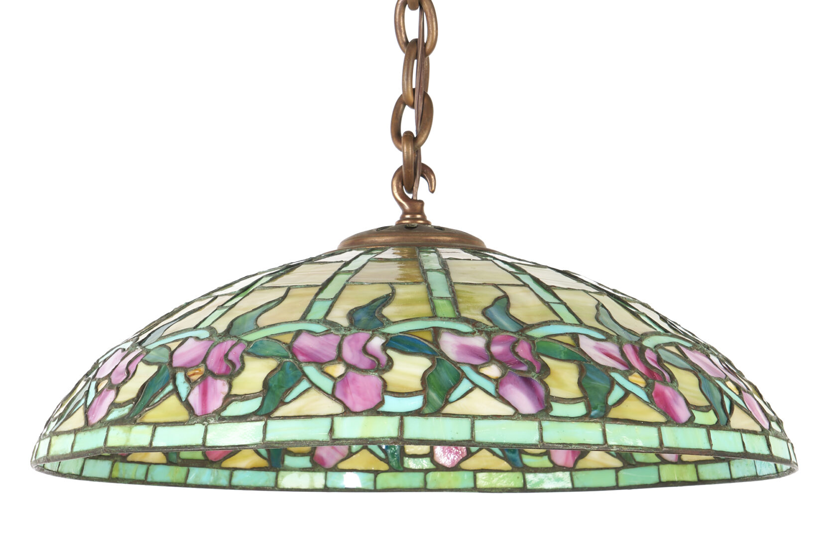 Lot 408: Duffner & Kimberly Leaded Glass Hanging Lamp, Irises