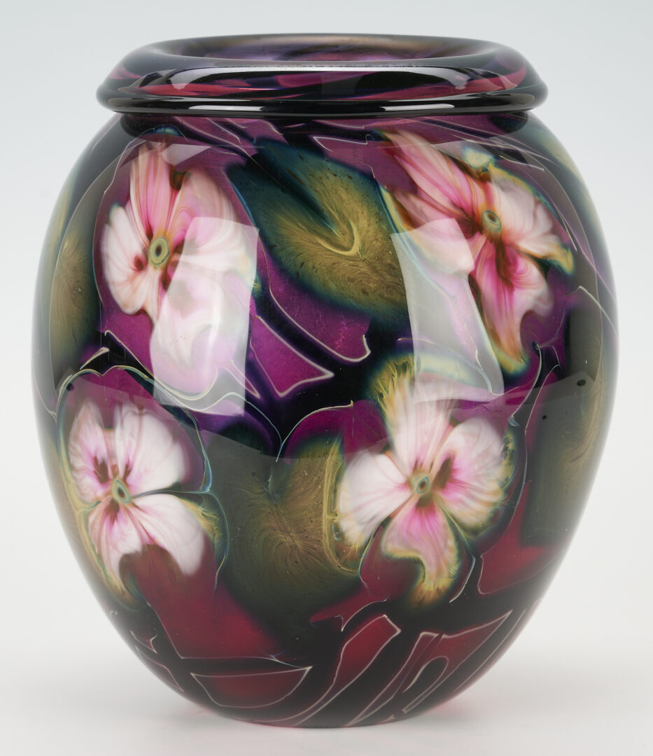 Lot 412: Charles Lotton 9 1/2" Multi Flora Art Glass Vase