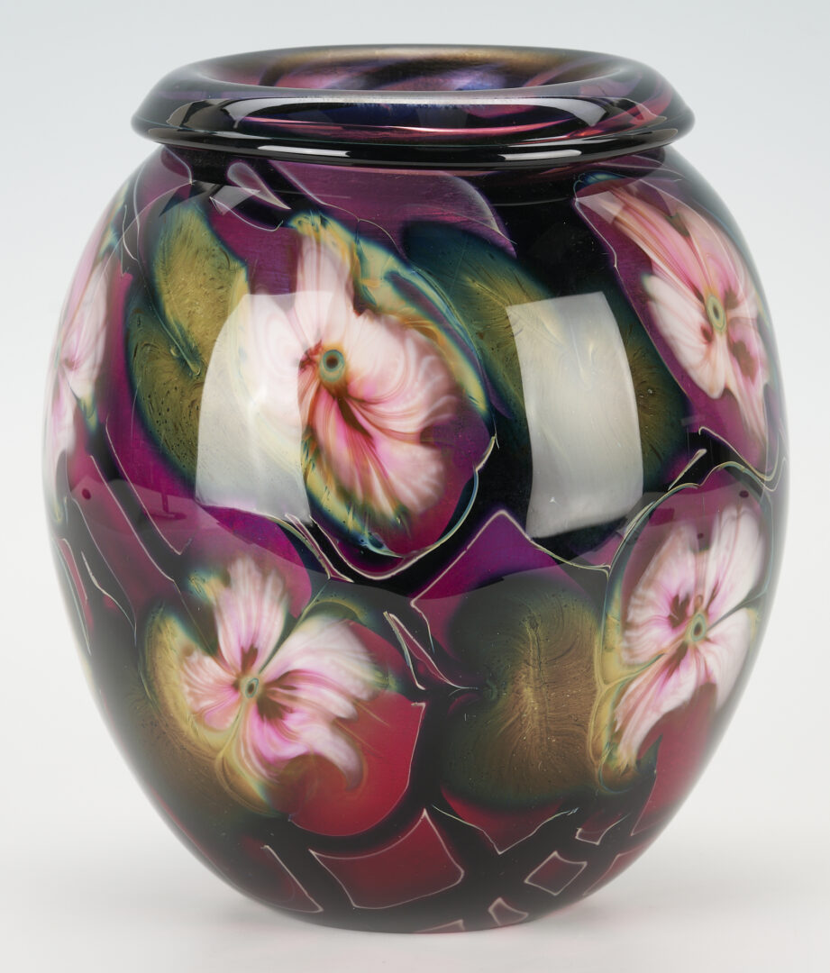 Lot 412: Charles Lotton 9 1/2" Multi Flora Art Glass Vase