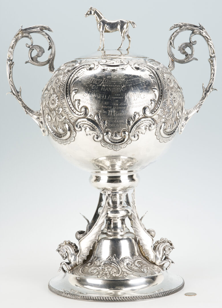 Lot 41: Monumental English Sterling Horse Trophy, Stambella, 1899