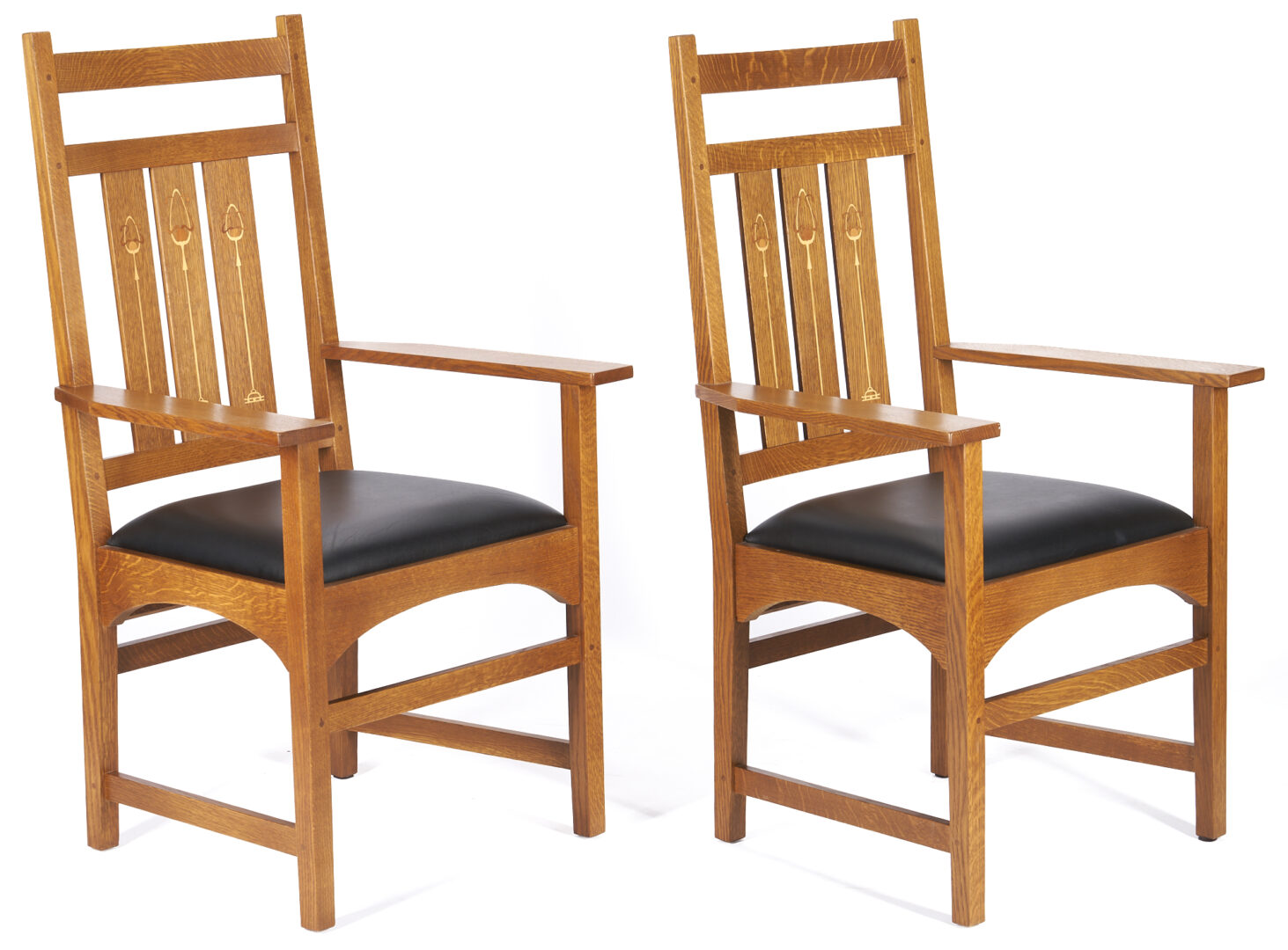 Lot 425: Pair of Harvey Ellis Oak Arm Chairs, Stickley NY (Audi)