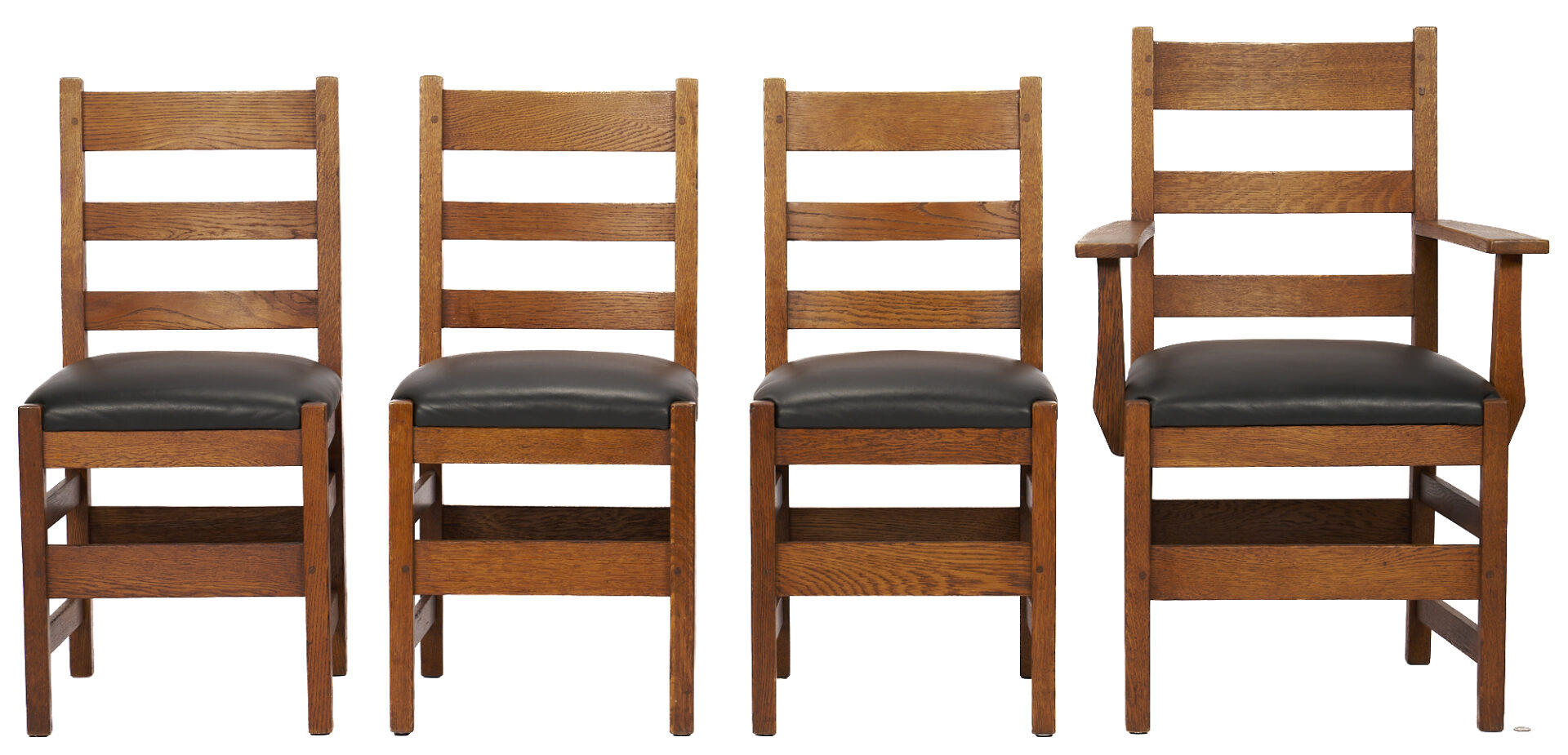 Lot 433: Four Arts & Crafts Ladder Back Chairs, L&JG Stickley