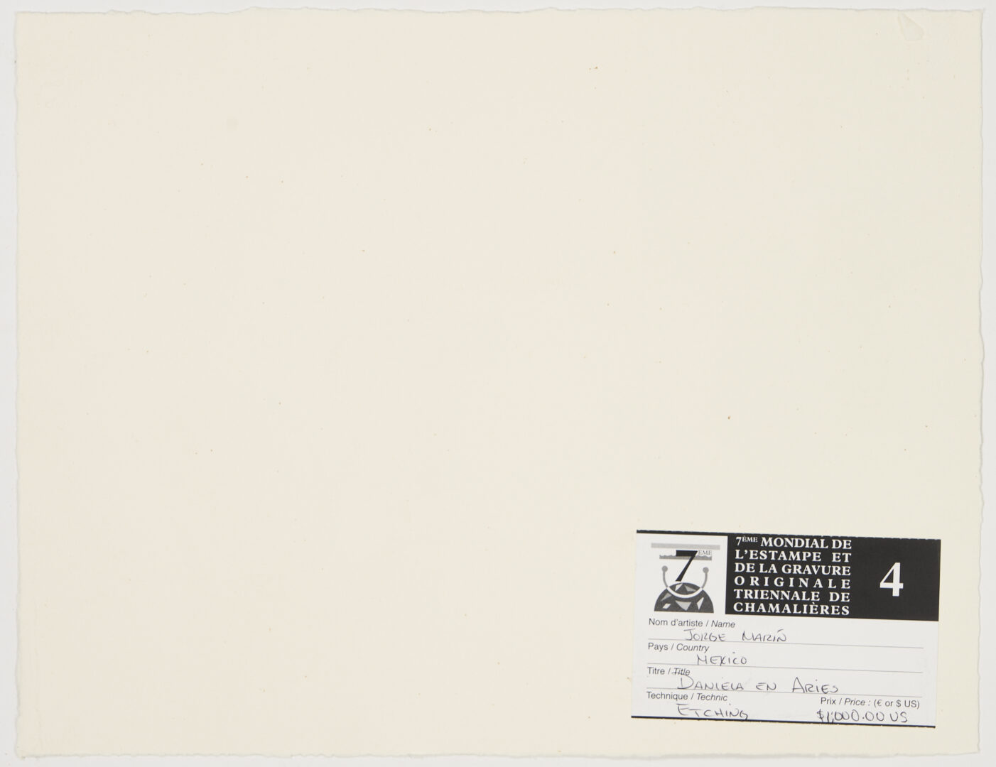Lot 463: 4 Jorge Marin Etchings, plus Triennale Mondiale de l'Estampe Letter of Honor