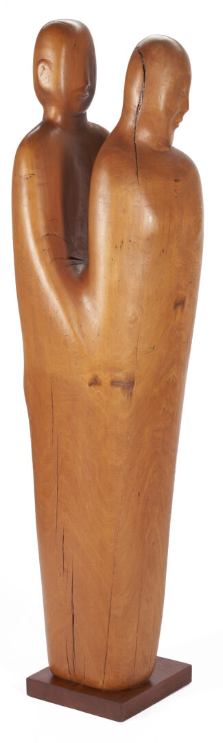 Lot 479: Large Olen Bryant Carved Wood Sculpture, Lovers