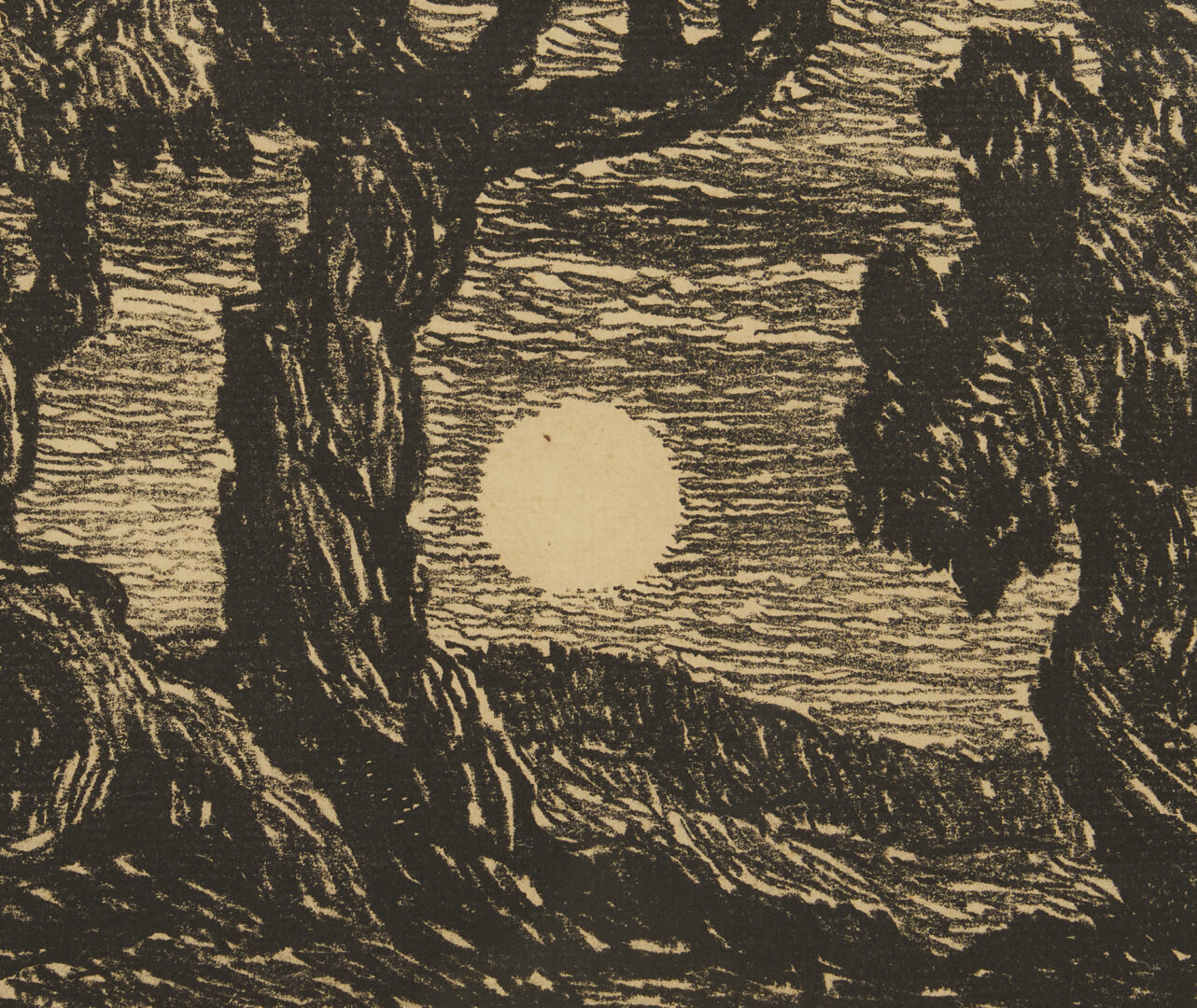 Lot 485: Birger Sandzen Lithograph, Moonrise in the Foothills, 1923