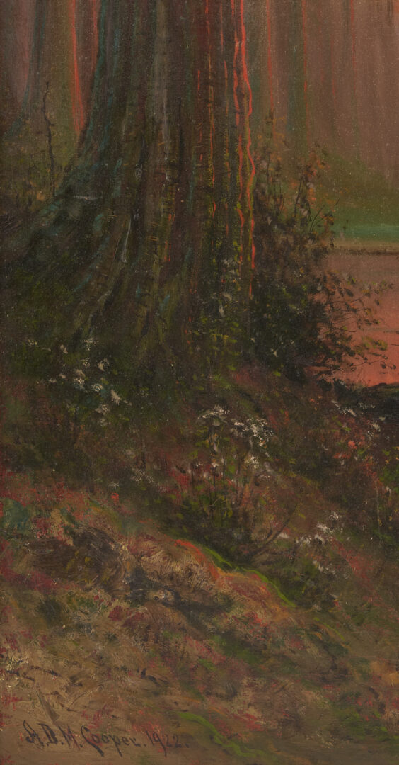 Lot 489: A.D.M. Cooper O/C Painting, California Redwoods Landscape w/ Deer