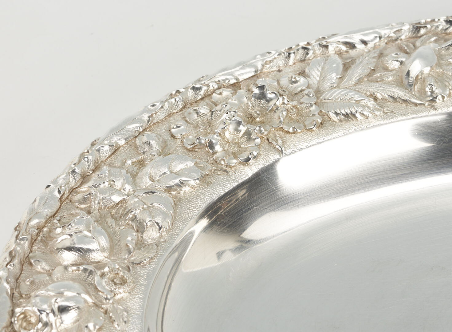Lot 49: Kirk Repousse Sterling Silver Oval Tray, 19", Hand Decorated