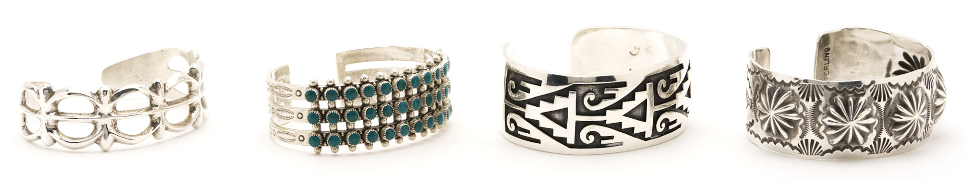 Lot 501: 7 Native American Sterling Cuff Bracelets & 2 Prs. Earrings