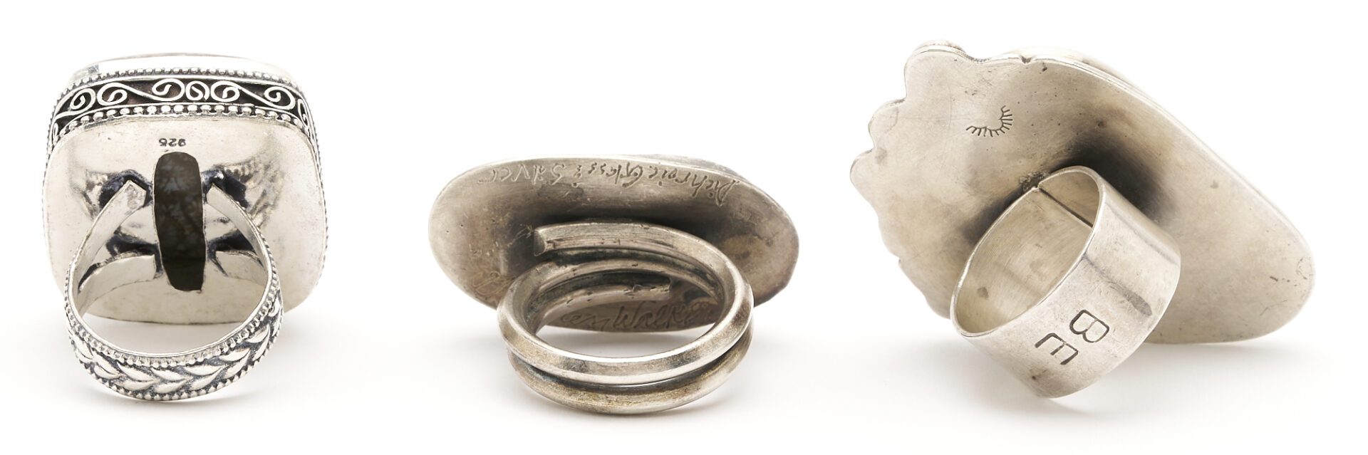Lot 503: Group of 6 Silver Rings, incl. Fossils, Quartz