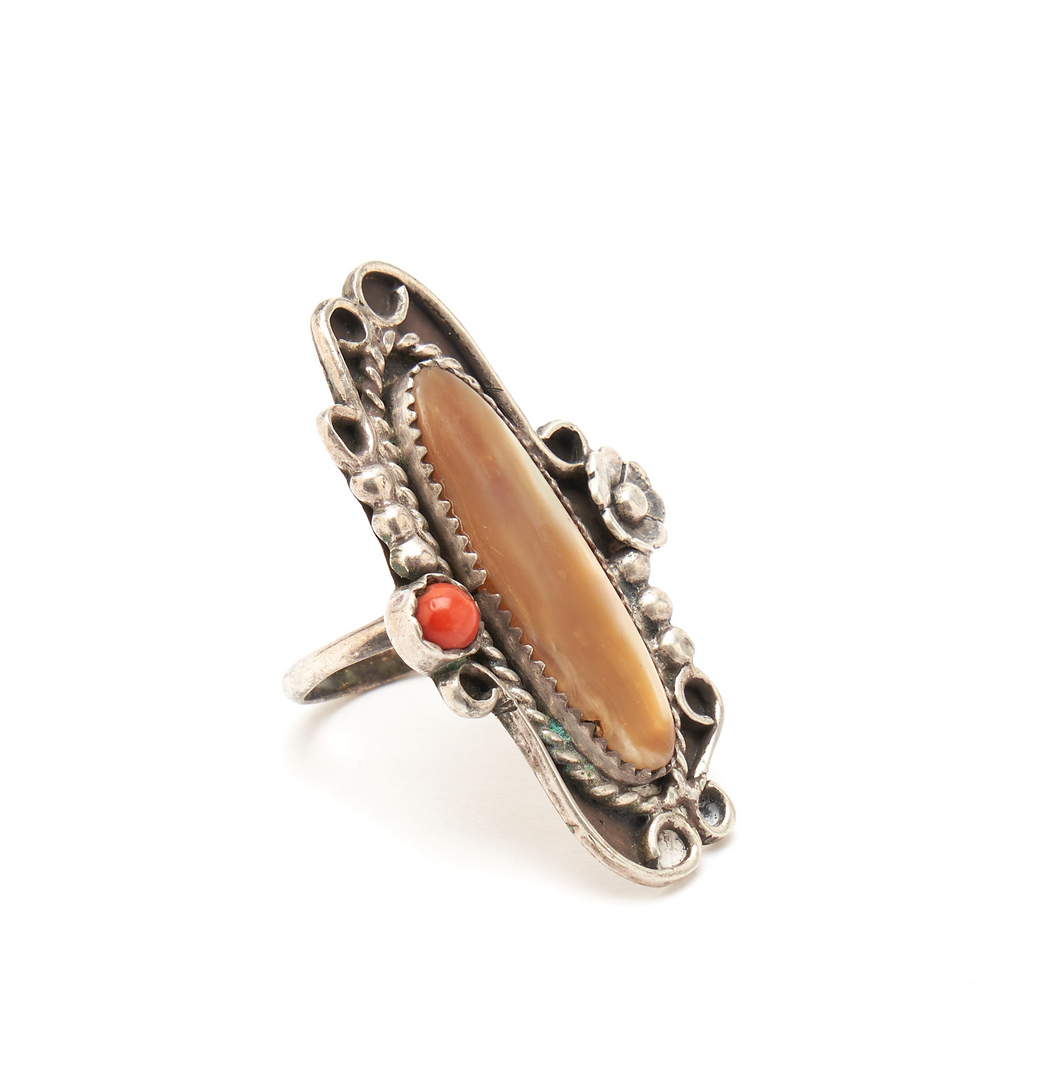 Lot 504: 3 Navajo Multi Stone Jewelry Items, incl. Cross Squash Blossom Necklace