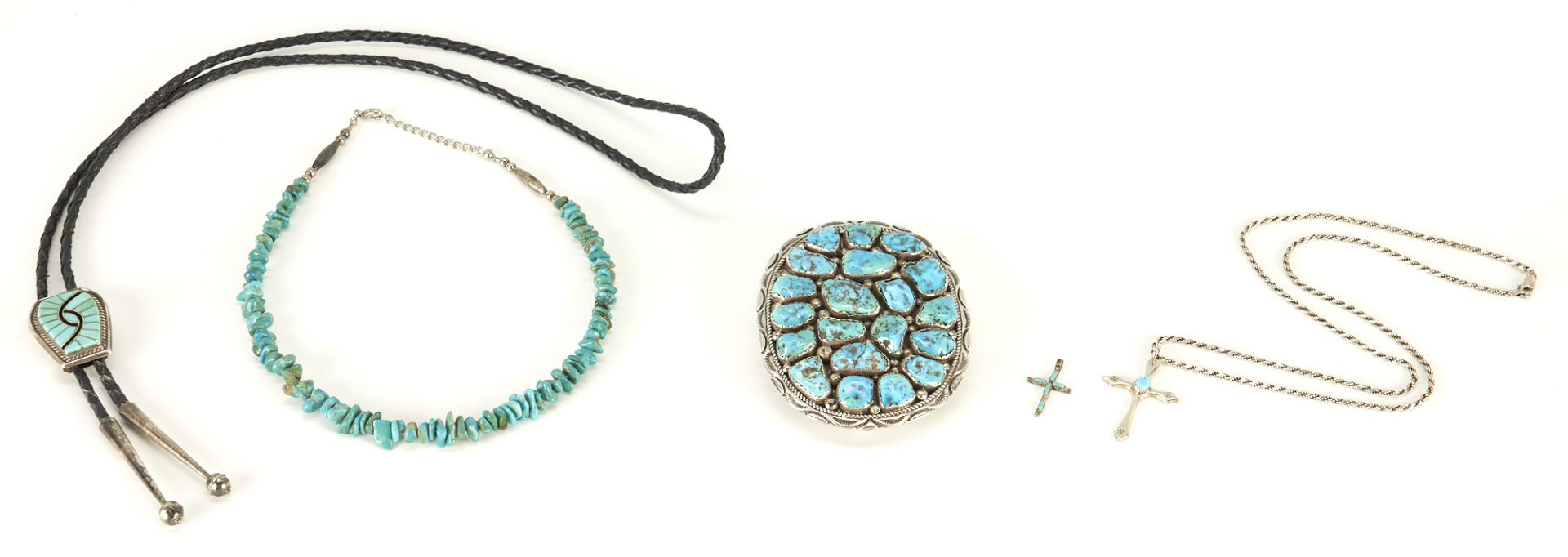 Lot 506: 5 Native American Silver & Turquoise Jewelry Items