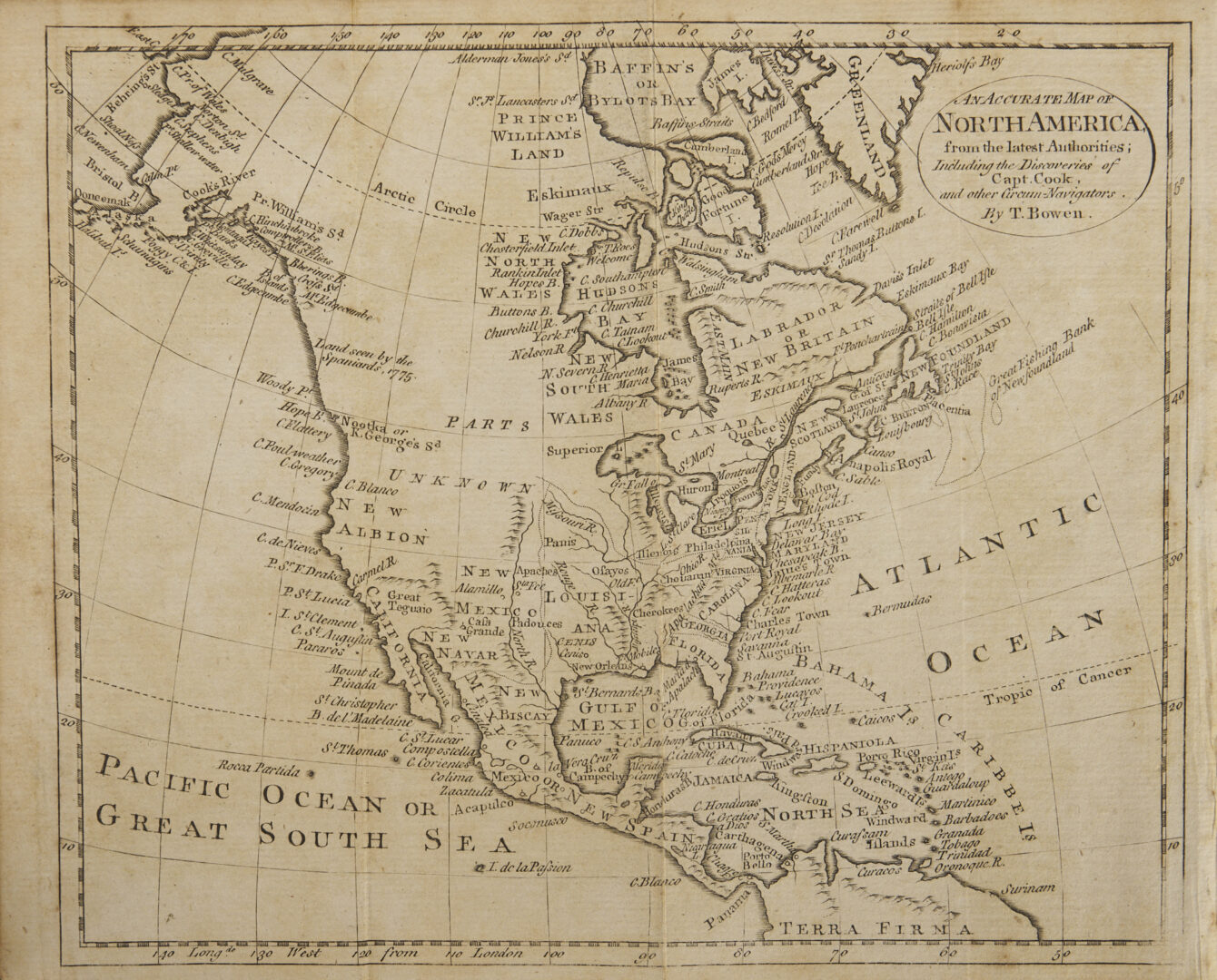 Lot 508: 2 Early North America Maps, Incl. Scarce Bowen & Canada