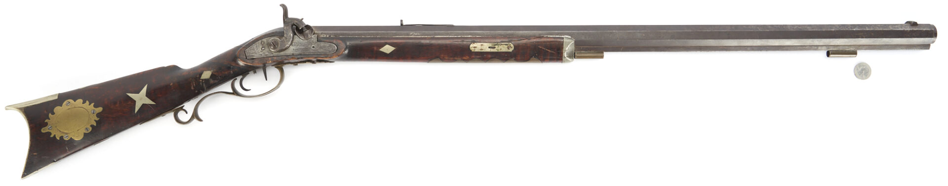 Lot 524: 19th C. Percussion Rifle; "T. Davidson & Co"., Cincinnati .45 cal; Walter Cline Collection