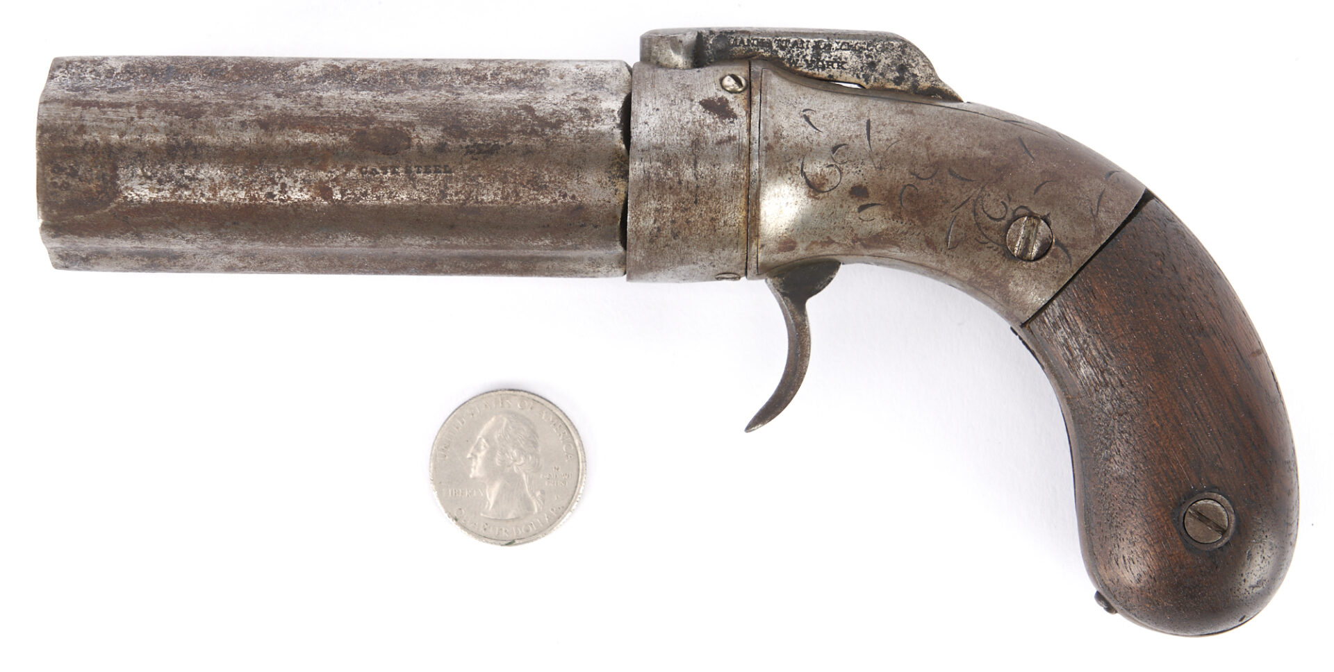 Lot 531: Pepperbox Pistol, .28 cal; Manhattan Mfg. Co ca. 1856-57; Walter Cline Collection