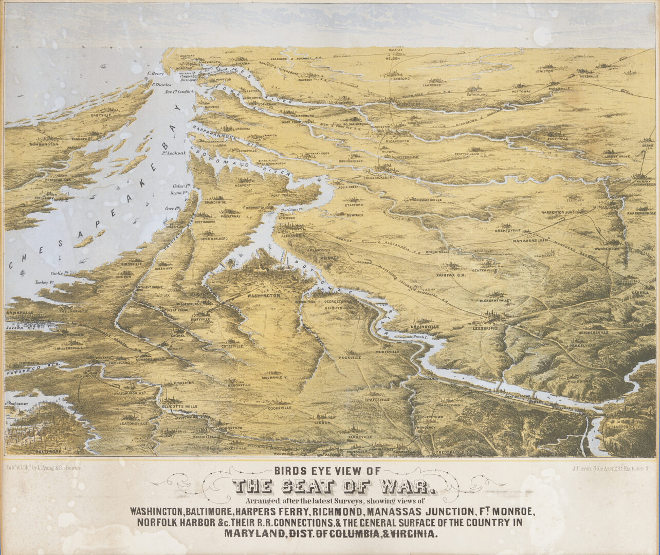 Lot 533: Rare Civil War map: Bird's Eye View Seat of War, Prang, 1862