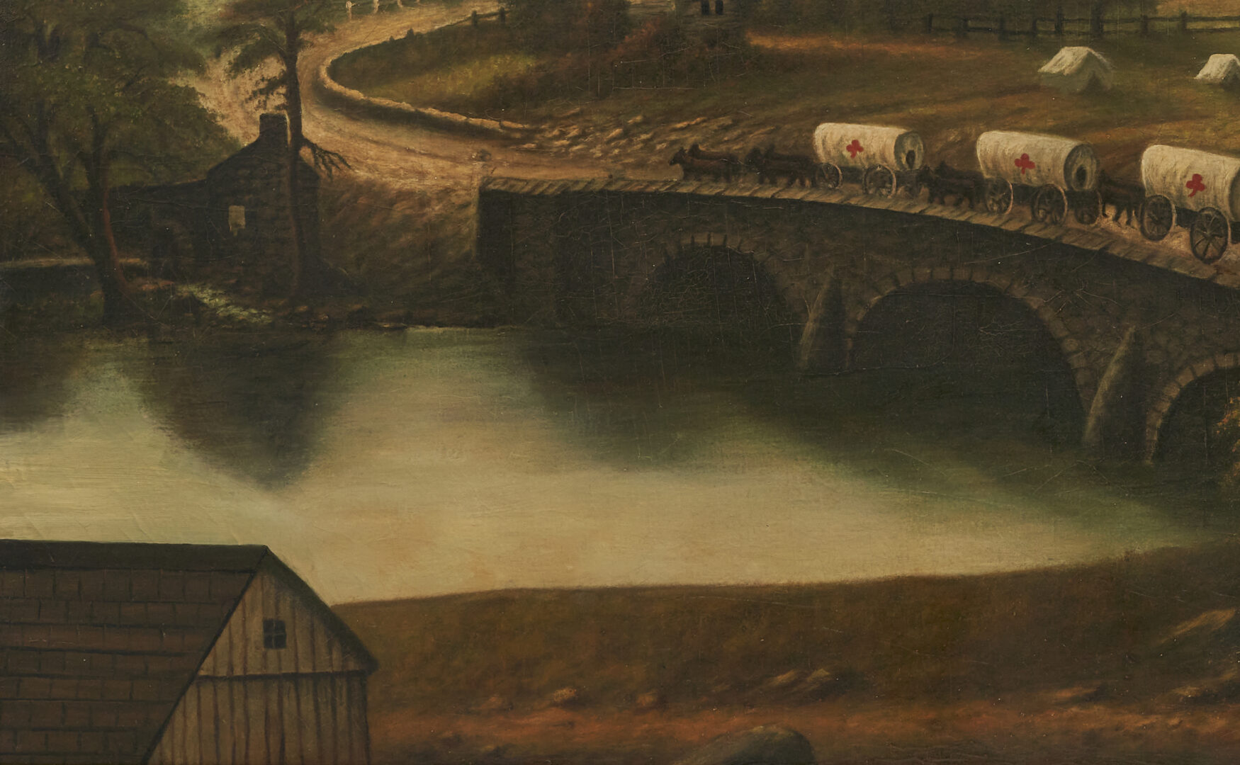 Lot 535: Theo Koeth O/C Civil War Painting, Middle Bridge at Antietam, 1862, after Gardner