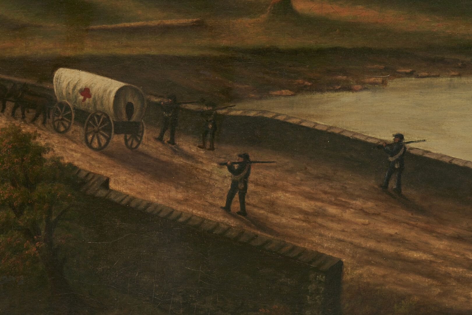 Lot 535: Theo Koeth O/C Civil War Painting, Middle Bridge at Antietam, 1862, after Gardner