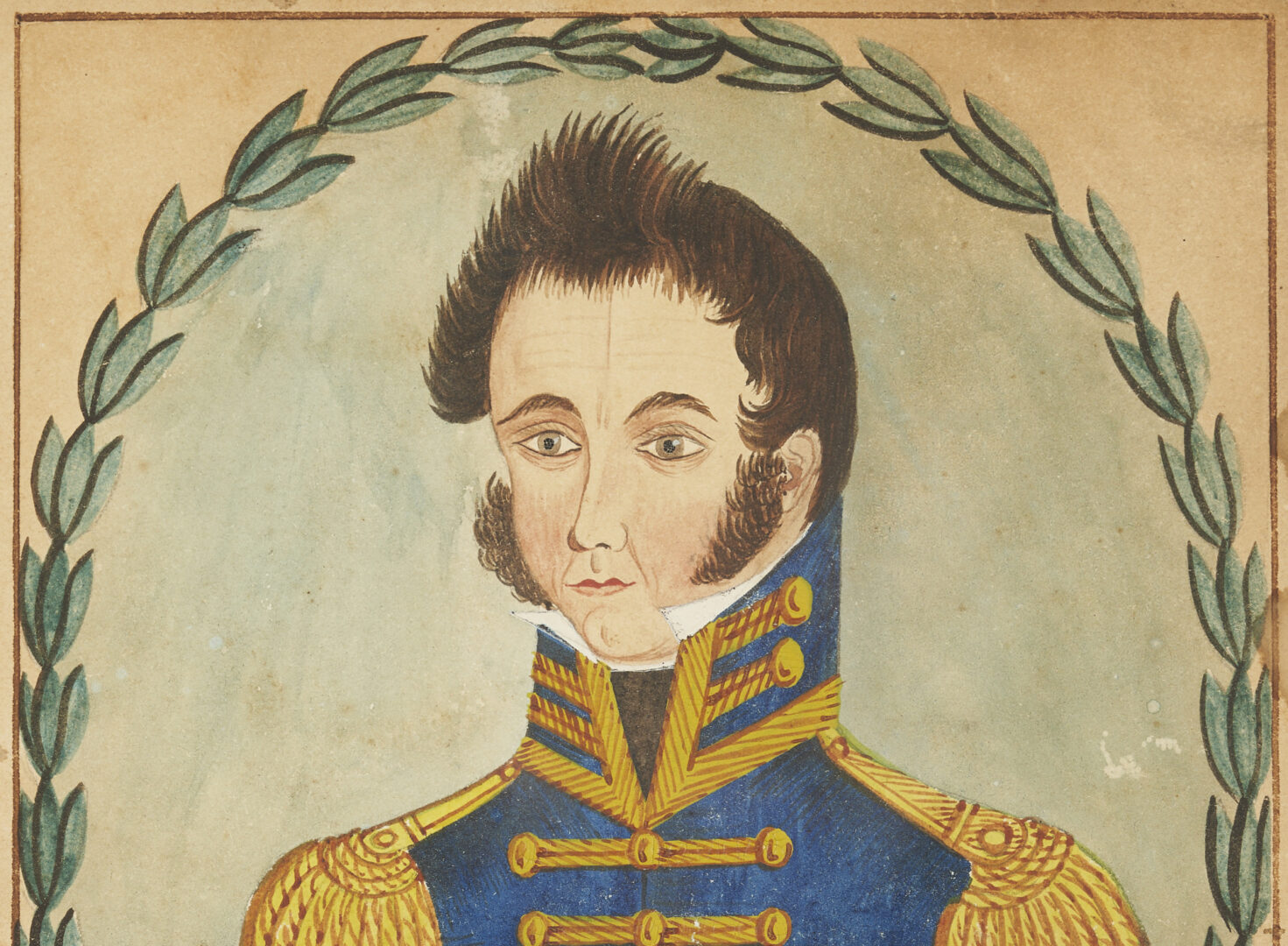 Lot 537: Watercolor of Captain Lawrence of The USS Chesapeake in Military Uniform, 19th C.