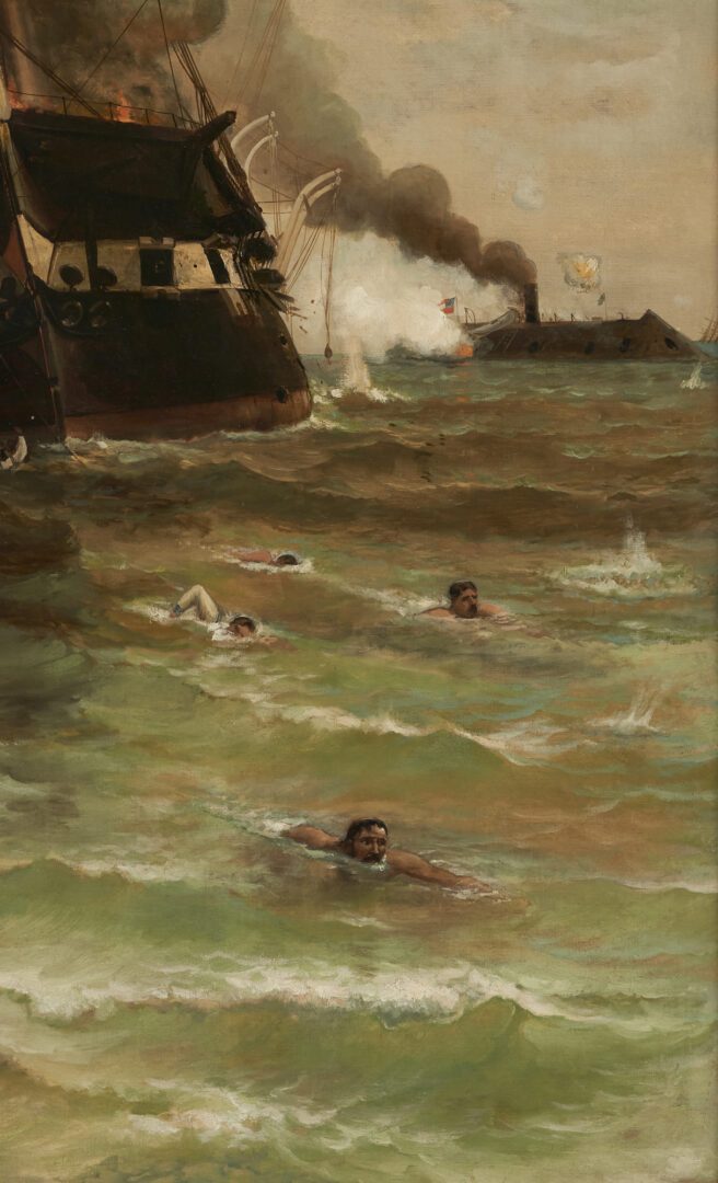 Lot 538: Julian O. Davidson O/C, The Burning of the USS Congress, 1892