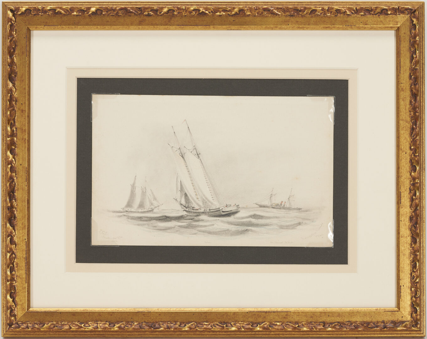 Lot 540: Xanthus Smith Drawing, Ships at Hampton Roads incl. Admiral DuPont, 1864
